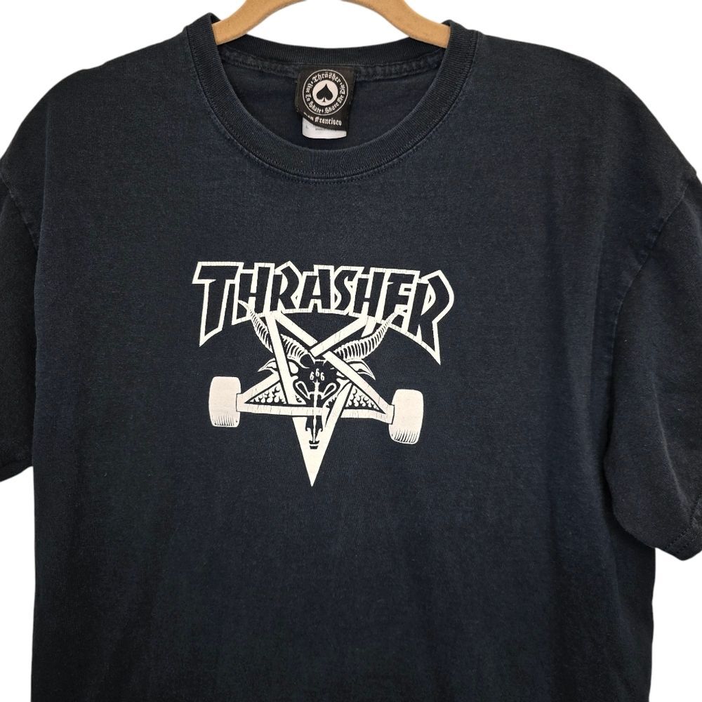 Thrasher Mens L Skate Pentagram Graphic Black White Short Sleeve Cotton Tshirt - Picture 2 of 13